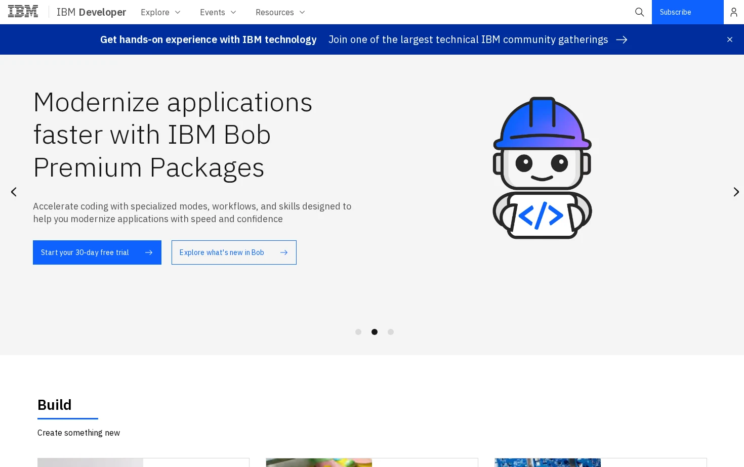 IBM Developer 页面快照